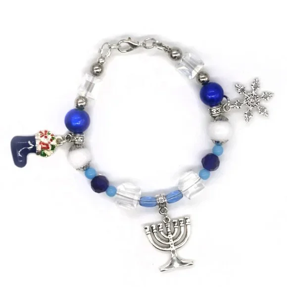 Bracelet with Hanukkah theme. Menorah Charm. - Picture 2 of 2